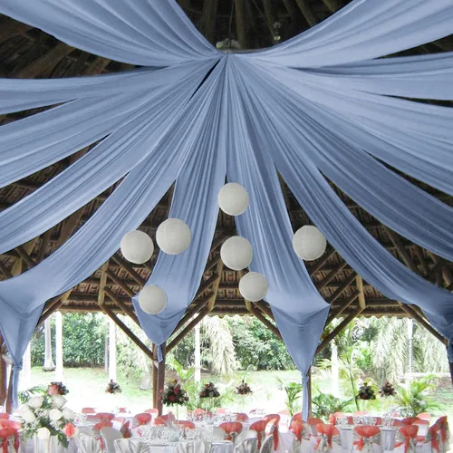 Miniatura 34 de 6 paneles de cortinas blancas para techo de boda, cortinas de techo de 5 x 10 pies, cortinas de tela transparente para arco de boda, cortinas