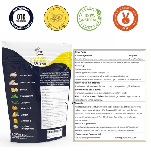 Miniatura 2 de FOOT CURE Remojo de desintoxicación cítrico para pies con sales de Epsom – para callos de pies, apariencia de uñas de los dedos dañadas, pedicura