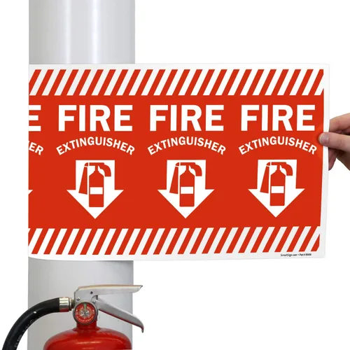 SmartSign Etiqueta envolvente "Fire Extinguisher" con flecha hacia abajo, vinilo laminado de 24 x 12 pulgadas, fabricado en Estados Unidos