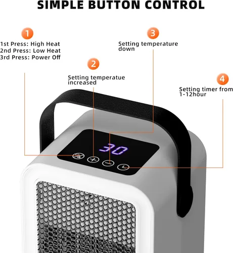 Miniatura 5 de Calentador de espacio pequeño para uso en interiores, calentador de escritorio portátil con calor instantáneo de 2 segundos, calefacción de Blanco