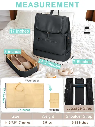 Miniatura 5 de MOMINSIDE Mochila para pañales – Bolsa de pañales grande para bebé con 14 bolsillos, mochila de viaje de cuero y nailon para mamá, bolsa de Negro