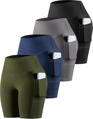 Miniatura 30 de CHRLEISURE - Pantalones cortos de ciclismo para mujer con bolsillos de licra, cintura alta, con control de abdomen para entrenamiento, yoga
