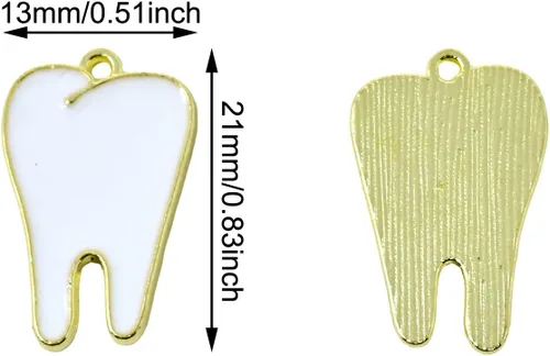Miniatura 2 de Honbay 15 dijes de dientes de aleación esmaltada, colgantes de dientes sanos, para aretes, pulseras, collares, joyería, Cuero, Aleación.