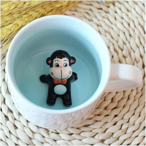 Miniatura 11 de Hotmiss Taza de cerámica con diseño de gato oculto en el interior de animales en 3D, bonitas tazas hechas a mano con dibujos animados, regalo