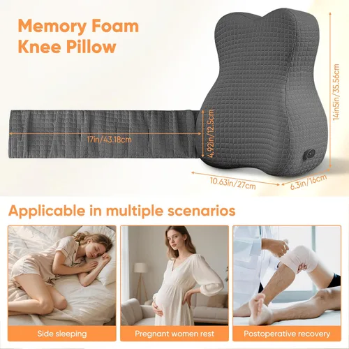 Miniatura 2 de Knee Pillow for Side Sleepers, Leg Pillow for Side Sleeping, Sciatica Pain Relief, Hip with Ergonomic Memory Foam – Large Grey Cushion for Thigh