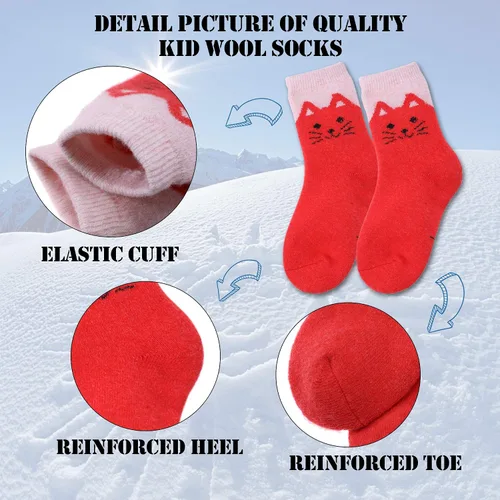 Miniatura 5 de MQELONG Calcetines de lana para niños, niñas y niños, lindos animales, gruesos, cálidos, calcetines de invierno, 6 pares