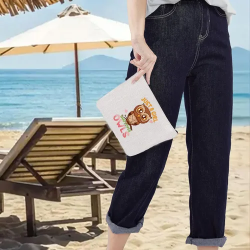 Miniatura 6 de LEVLO Divertida bolsa de cosméticos de búho, regalo para amantes de los animales, solo una chica que ama a los búhos, bolsa de maquillaje