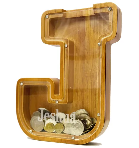 Miniatura 39 de Alcancia personalizada grande de madera con letras, alcancía para monedas, alcancía personalizada con nombre, puede ser utilizada como regalo de J