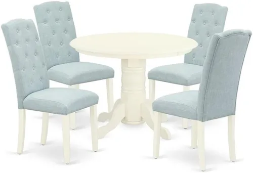 Miniatura 8 de East West Furniture SHCE3-BLK-21 - Juego de mesa de comedor moderno de 3 piezas que contiene una mesa de cocina redonda con pedestal y 2 sillas