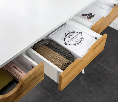 Miniatura 7 de Need Escritorio blanco con escritorio de almacenamiento, mesa de tocador, escritorio de computadora moderno con 3 cajones, mesa de tocador