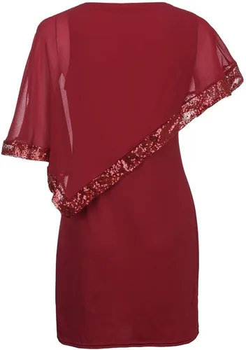Miniatura 4 de EJUMMP Vestido de dama de honor para mujer, vestido de cóctel con lentejuelas, vestido de fiesta con cuello redondo, vestido de fiesta con hombros