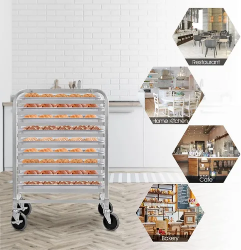 Miniatura 7 de ReunionG Estante para panecillos de 10 niveles, estante para panadería con 2 ruedas bloqueables, carrito de refrigeración de almacenamiento