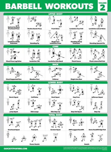 Miniatura 4 de Palace Learning Paquete de 3 pósteres de entrenamiento con barra volumen 1 y 2 + tabla de ejercicios de estiramiento, juego de 3 pósteres Laminado