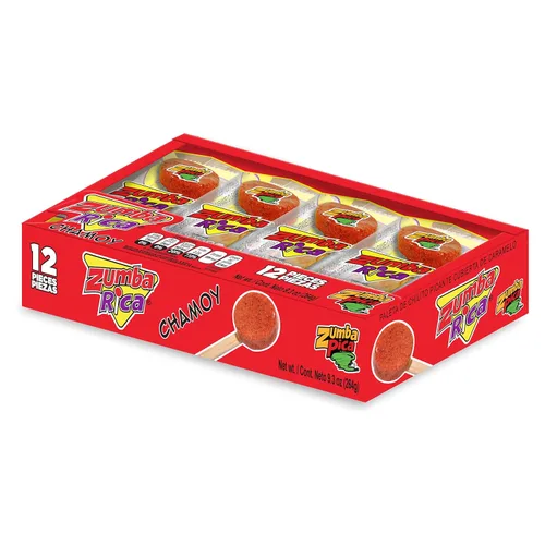 Zumba Rica Chamoy Chili Powder Lollipop 12pcs – Paletas de Chamoy con cubierta de polvo de chile con caramelo – Lollipop mexicana – Caramelo de