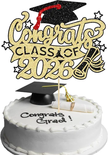 Miniatura 38 de Gyufise 1 paquete de decoración de pastel de graduación 2025 con purpurina de felicitaciones clase de 2025, decoración de pastel de diploma 2025