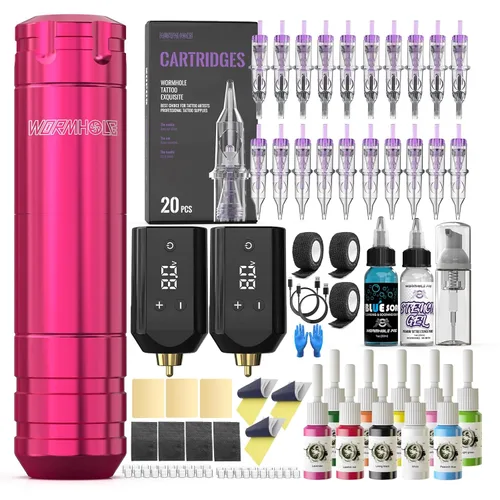 Miniatura 9 de Wormhole Tattoo Kit para principiantes Kit completo de máquina de tatuaje rotativa con 11 piezas de tinta de tatuaje, 10 agujas de cartucho, fuente