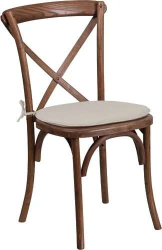 Miniatura 13 de Flash Furniture HERCULES Series Silla apilable de madera americana con respaldo cruzado con cojín Temprano americano
