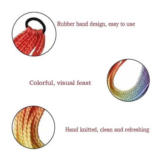 Miniatura 3 de Extensiones de cabello trenzado para cola de caballo con banda para el cabello, accesorios de día locos, pelucas de trenzas coloridas, cola