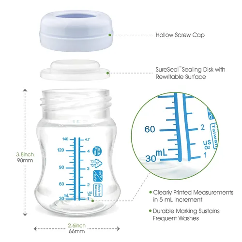 Miniatura 3 de Maymom Botella de recolección de leche de boca ancha con tapa de cúpula, parte superior de botella, disco SureSeal; compatible con botellas Spectra