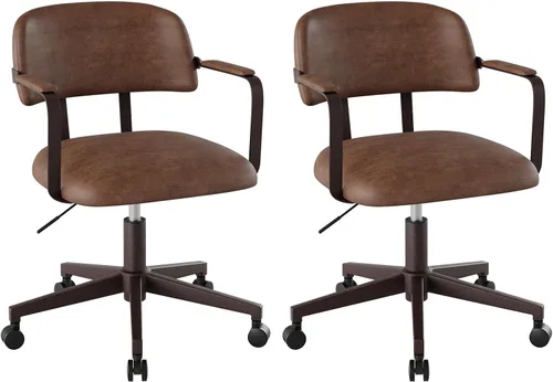 Miniatura 8 de Silla de escritorio moderna de mediados de siglo con diseño de madera curvada de nogal, silla retro de oficina en casa con altura ajustable, giro