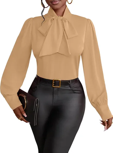 Miniatura 8 de Vrtige Camisa de mujer elegante con cuello de lazo, manga larga, blusa para la oficina
