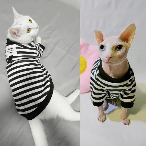Miniatura 3 de Sudaderas con capucha para perro con anillo para correa, camisa cálida a rayas para perros pequeños, hembras, niños, gatos, suéter de invierno