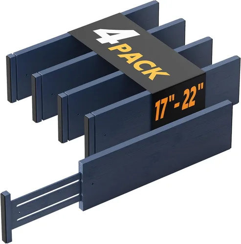 Miniatura 11 de SpaceAid Paquete de 4 separadores de cajones de bambú, 4.65 pulgadas de alto ajustable de 12.5 a 17 pulgadas, organización expandible para ropa