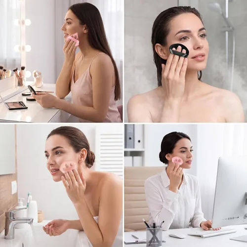 Miniatura 6 de Pimoys 6 esponjas de maquillaje facial, esponja de terciopelo suave triangular, esponja de belleza para polvo suelto (negro, rosa)