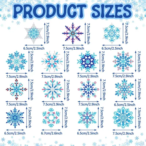 Miniatura 3 de BBTO 15 piezas de llavero de pintura de diamante de invierno con copos de nieve, adornos de pintura de diamante 5D DIY llavero de pintura