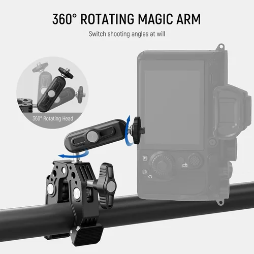 Miniatura 4 de NEEWER Super Clamp con Brazo Mágico de Cabeza Esférica Doble de 3", Zapata Fría, Roscas de 1/4", Adaptador de Montaje para Cámara de Teléfono/Acción