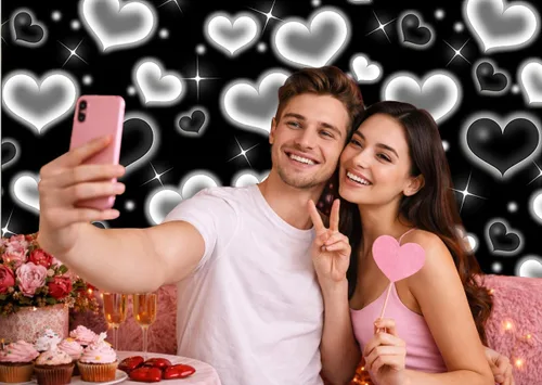 Miniatura 2 de Telón de fondo estético de corazón blanco y negro de 7 x 5 pies, fondo de fotografía de amor, lindo patrón de corazones, cartel para cabina de fotos