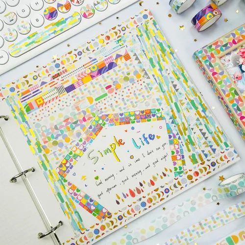 Miniatura 4 de Bonito juego de 12 rollos de cinta washi de papel de aluminio dorado para dibujo de dibujos animados, cintas decorativas para artes, manualidades