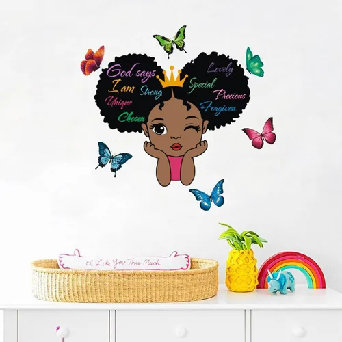 Miniatura 3 de DREMISI Calcomanías de pared mágicas de niña negra para dormitorio de niñas, calcomanía de pared con cita inspiradora, frase motivacional