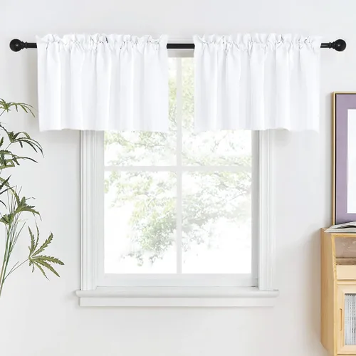 Miniatura 20 de NICETOWN Home Fashion - Cortinas de cocina con bolsillo para poste, cenefa festoneada a medida, cenefa festoneada sólida para ventana de Marrón
