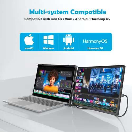 Miniatura 6 de Extensor de monitor portátil dual portátil de 14 pulgadas, 2240 x 1400 QHD IPS plegable Plug and Play segunda pantalla para viajes, trabajo, hogar