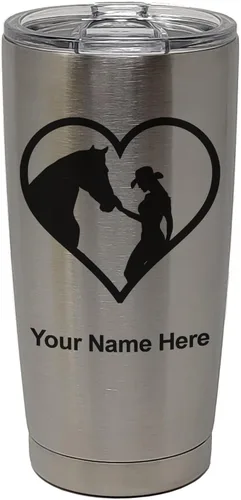 Miniatura 33 de LaserGram Vaso aislado al vacío de 20 onzas, corazón de vaquera de caballo, grabado personalizado incluido (negro)