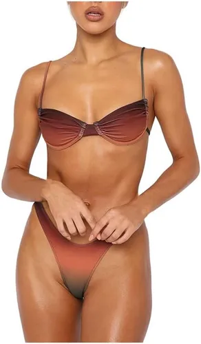 Traje de baño de 2 piezas con anillo de metal, bikini de color sólido para mujer