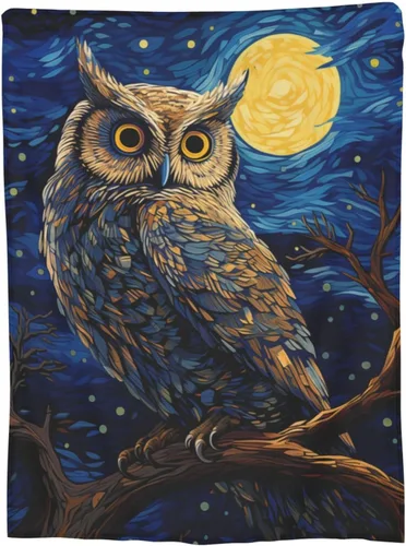 Miniatura 5 de Manta de búho para adultos y niños, regalos para los amantes de los búhos, manta de franela con pintura de cielo estrellado azul, suave, cómoda