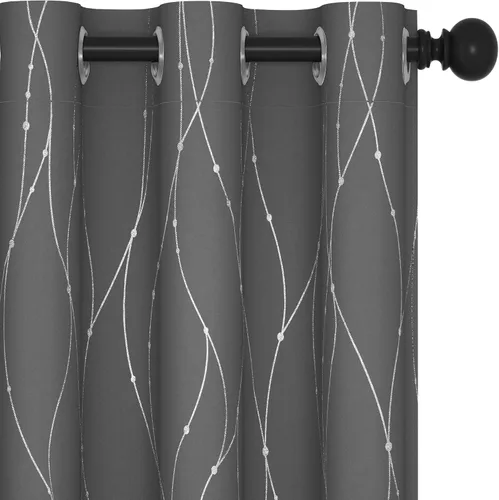 Deconovo Cortinas blackout para sala de estar, 63 pulgadas de largo, con ojales y patrón de líneas onduladas y puntos (42 pulgadas de ancho x 63