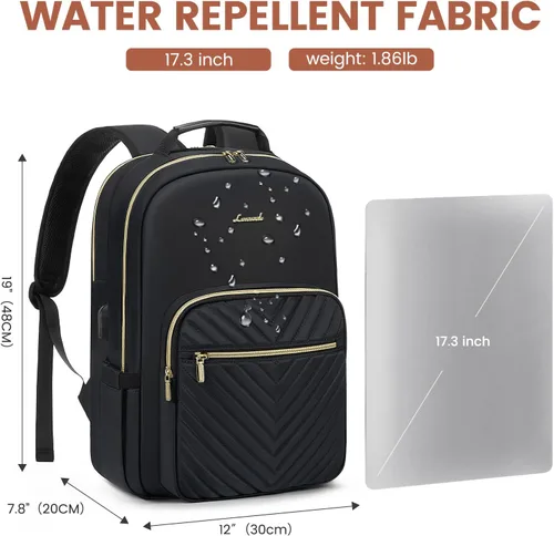 Miniatura 4 de LOVEVOOK Mochila para laptop de 17.3 pulgadas para mujer, bonita mochila de viaje para mujer, bolsa de computadora profesional, impermeable