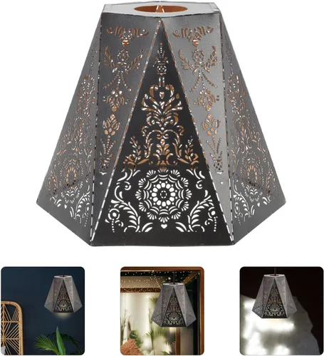 Miniatura 8 de Uonlytech Pantalla de hierro hueco de 6.69 x 7.08 x 6.73 pulgadas, cubierta de lámpara de mesa, lámpara de arte decorativa para sala de estar