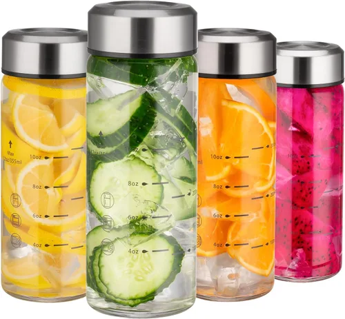Miniatura 11 de Botellas de vidrio para jugo de 16 onzas, paquete de 2 botellas de agua de boca ancha con tapas para jugo, botellas de jugo reutilizables