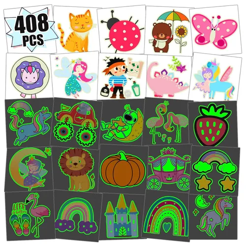 Miniatura 7 de Partywind 408 piezas de tatuajes infantiles para suministros de fiesta, hoja envuelta individualmente, calcomanías de tatuajes temporales para niños