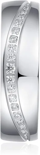Miniatura 2 de 0.236 in Comfort Fit Heavy Sterling Silver Curvo Set Simulated Diamond Court Shape Anillo de boda