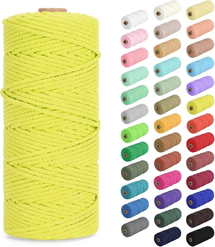 Miniatura 68 de Cordón de macramé de 0.079 in x 380 yardas (1140 pies), cuerda de algodón natural para colgar en la pared, ganchos de plantas, manualidades, Beige
