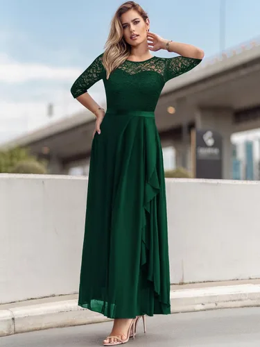 Miniatura 3 de Miusol Vestido largo de dama de honor con mangas 34 de contraste y encaje floral elegante para mujer