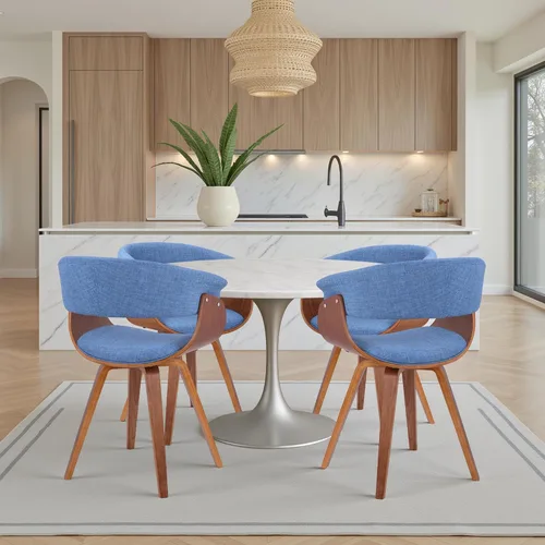 Miniatura 13 de Armen Living Silla de verano moderna de mediados de siglo en tela azul con acabado de madera de nogal - Juego de 2