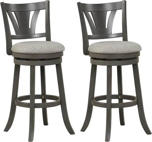 Miniatura 8 de COSTWAY Taburete de bar para isla de cocina, taburete de bar giratorio de 26.5 pulgadas con respaldo curvado y asiento acolchado suave, patas
