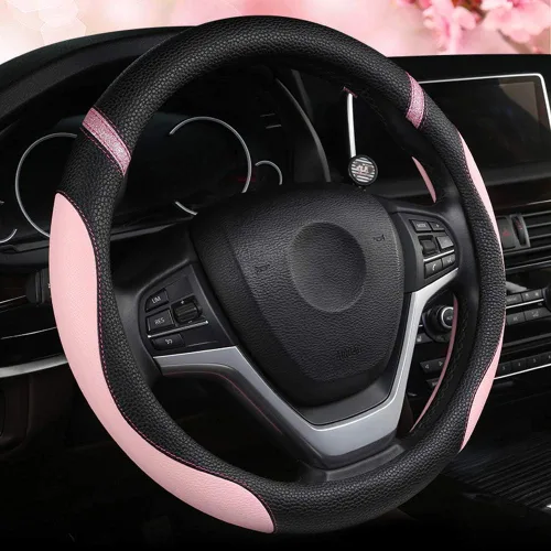 Cxtiy - Funda de cuero para volante, universal para mujer, para auto, 15 pulgadas (rosa)