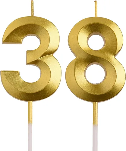 Miniatura 9 de Velas de cumpleaños número 38 y 83, velas doradas de cumpleaños con número 83 y 38 años, decoraciones de fiesta de cumpleaños, regalos para mujeres